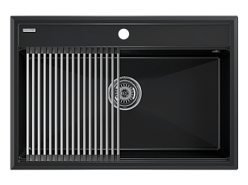 Кухонная мойка + коландер Paulmark PM117551-BLM+R375-BS 75х51 цвет черный металлик